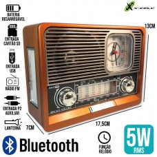 Caixa de Som Rádio Bluetooth 5W Retrô K-105 X-Cell - Madeira